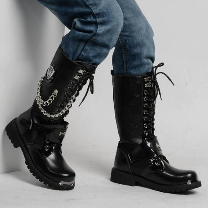Luxury Men Motorcycle Boots Mi - đánh giá và giá Steel Chain